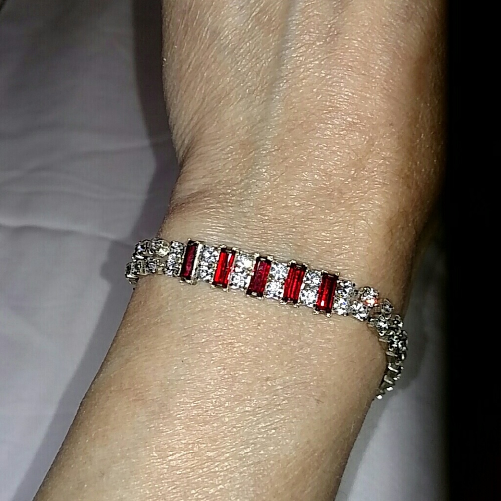 Red & Silver Rhinestone Bracelet - Picture 2 of 3